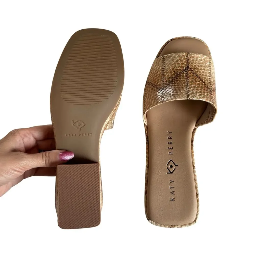 Katy Perry Busy Bee Slip-On Round Toe Tan Platform Heel Sandals Women’s Size 6